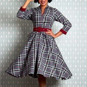 Miss Candyfloss Karin-Abalone Grey Tartan Dress M